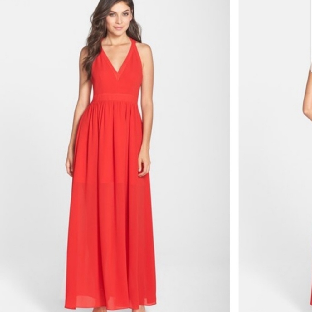 Adelyn Rae Red Halter Maxi Dress